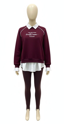 دورس زنانه زرشکی مدل اورسایز با چاپ نوشته