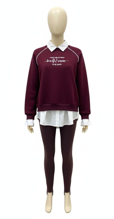 دورس زنانه زرشکی مدل اورسایز با چاپ نوشته